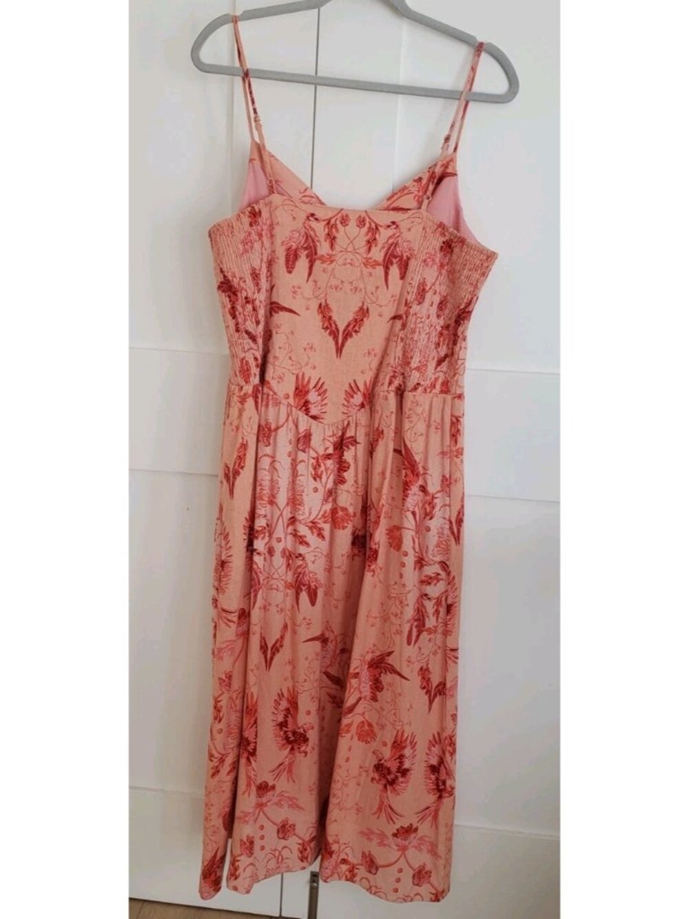 NWT HOUSE OF HARLOW 1960 LINEN FLORAL SPAGHETTI STRAPS MIDI DRESS PEACH LARGE - Picture 5 of 10